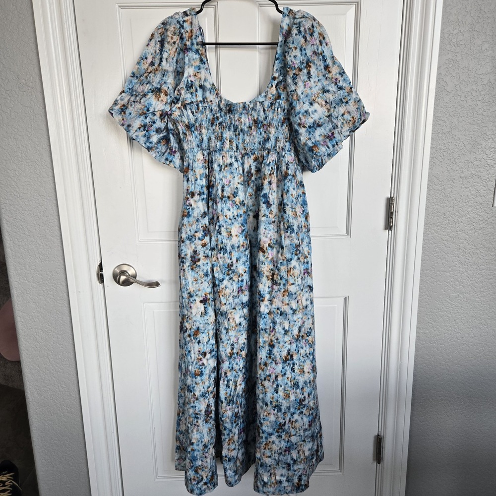 Anthropologie Blue Floral Midi Dress
